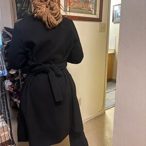 Classic Black Wrap Belted Trench Coat